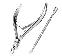 Cortador de cutículas con empujador de cutículas, removedor de cutículas Easkep, pinza profesional de acero inoxidable, cortador de cutículas, herramientas de manicura de pedicura para uñas y uñas de