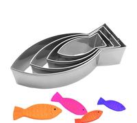 Cortador de galletas de pescado - 4 moldes para hornear de acero inoxidable, cortador de galletas con formas de vida marina, lindo sello de de criaturas oceánicas, molde para fondant tipo sán