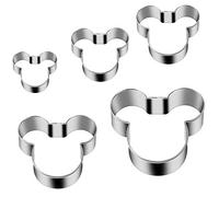 Cortador de galletas Mickey Mouse, 5 piezas, acero inoxidable, cortador de sándwiches, molde para galletas, para niños, apto para tartas y galletas