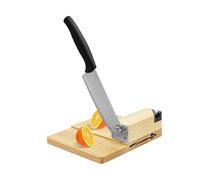 Cortador de guillotina de pan, cortador manual de acero inoxidable, madera, con afilador de cuchillos, escala precisa, universal para pan, bagel, tartas, salchichas, ahorro de espacio, plegable, 18 x