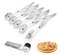 Cortador De Masa De Acero Inoxidable Con 5 Ruedas, Cortador de Pizza y pastas, Cortador de Pizza Ajustable, Cortapizzas Profesional, Cortapizzas para Hornear, Pastelería, Pan (Plateado)