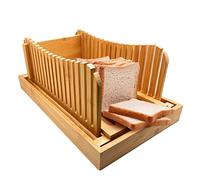 Cortador de pan, guía de corte de bambú con bandeja para migas, diseño plegable, grosor ajustable para pan casero, ideal para rebanadas uniformes y corte sin desorden