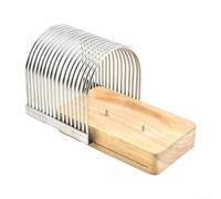 Cortador de pan tostado, 14 x 9,3 x 10,3 cm, herramienta de cocina de acero inoxidable y madera para cortar uniformemente, experiencia de corte sin esfuerzo para panaderos caseros (dorado)