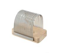 Cortador de pan tostado, 14 x 9,3 x 10,3 cm, herramienta de cocina de acero inoxidable y madera para cortar uniformemente, experiencia de corte sin esfuerzo para panaderos caseros (plata)