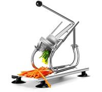 Cortador de patatas fritas comercial, cortador de patatas de acero inoxidable con 3 cuchillas intercambiables, base de succión fuerte para cortar verduras en tiras