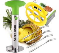 Cortador de Piña Acero Inoxidable - Pelador, Descorazonador y Troceador 3 en 1 - Pela Piñas, Corta Piña (4 Tenedores de Regalo + Troceador de Piña) (Fácil de Usar y Limpiar)