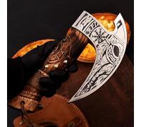 Cortador de pizza vikingo hecho a mano Axe de acero al carbono con cubierta de cuero, accesorios para hornear pizza de alta calidad Ulu Rocking Pizza Gifts for Men (mango de madera de ceniza grabado)