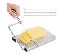 Cortador de queso, 21*13*2,5cm, con tablero y 6 cables extra, Cortador de queso de acero inoxidable, Rebanador de queso manual, Rebanador de queso, Adecuado para bloques de queso, mantequilla, etc.