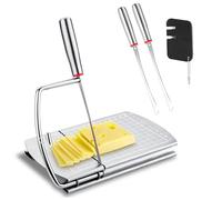 Cortador de Queso, Acero Inoxidable Cortador de Mantequilla con 2 Cuchillas de Repuesto y Afilador de Cuchillos Tabla Cortadora de Queso Rebanador de Mantequilla para Quesos Mantequilla