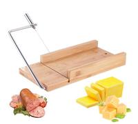 Cortador de queso con tabla de madera, cortador de alambre y líneas de escala de rejilla para quesos en bloque, mantequilla, salchichas y jamón