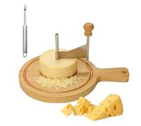 Cortador de Queso en Forma de Flor, Girolle para Queso en Bambú Ø 18 cm con Hoja de Acero Inoxidable, Cortador Queso Horizontal con Tabla de Madera Redonda para Flores de Queso & Virutas de Chocolate