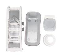 Cortador de rodajas de frutas y verduras, herramienta de corte manual de espesor ajustable de acero inoxidable con protector de mano y caja de soporte para alimentos para el