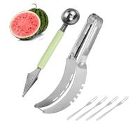 Cortador de Sandía de acero inoxidable, Cuchillo para trinchar sandía, cuchara para sacar sandía, 4 piezas tenedor para melón, Herramienta de Cocina Multifunción Cortador, para Papaya, Pitaya, Melón