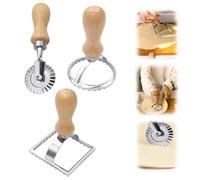 Cortador de sellos de raviolis con rueda de rodillo (juego de 3), mango de madera y borde estriado, para raviolis, pasta, albóndigas, lasaña y pierogi