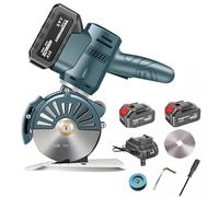 Cortador de tela eléctrico inalámbrico, cuchillo circular de afilado automático, potencia de 21 V para cortar tela, cuero, alfombras, 35 mm/45 mm de grosor, 2 baterías incluidas