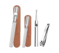 Cortador de uñas de acero inoxidable, 4 piezas, limpiador de cutículas, tenedor, herramientas de arte con estuche de almacenamiento portátil