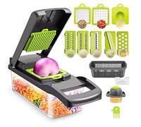 Cortador de verdura Manual, Mandolina de Cocina Multifuncional 13 en 1-2 Cuchillas, 7 Rebanadoras Rallador, Separador de Huevo y Escurridor, Cuchillas Acero Inoxidable