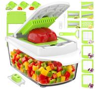 Cortador de Verdura y Mandolina de Cocina Profesional 23 en 1 | 12 Cuchillas Intercambiables de Acero Inoxidable, Cortador de Verduras Picador Espiral Rallador con Recipiente, Pelador