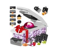 Cortador de verduras - Chopper de verduras multifunción | acero inoxidable y recipiente | Picador manual con rallador de queso | Herramienta de cocción para patatas, zanahorias, frutas, ajo y más