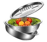 Cortador de verduras con cesta de drenaje, lavabo rallador de acero inoxidable, colador de alimentos multifuncional, cuenco colador de arroz y cuenco de lavado de frutas para cortar eficientemente