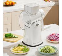 Cortador de verduras de cocina, cortador de verduras multifuncional, cortador manual con 10 cuchillas intercambiables de 9 cm, tubo de alimentación para cortar la cocina (B-blanco)