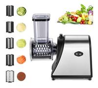 Cortador de verduras eléctrico, 250 W, cortador eléctrico de verduras, acero inoxidable, rallador de queso de acero inoxidable, gran calibre actualizado, multifuncional, con 5 cuchillas para