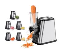 Cortador de Verduras Eléctrico 5-en-1, 500W Rallador Eléctrico con 5 Cuchillas de Acero Inoxidable para Queso, Verduras, Frutas - Rallador de Cocina Eléctrico y Cortador de Verduras