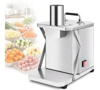 Cortador de verduras, máquina de cortar en dados de acero inoxidable con canal de alimentación de 7 cm, 3 tamaños de dados, control de un solo toque, descarga automática para uso en cocina y