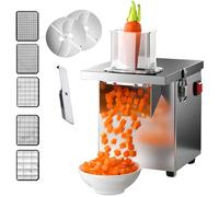 Cortador eléctrico comercial de verduras y salchichas, 5 rejillas de hoja + 1 hoja de corte, grosor de corte ajustable de 2 a 4 mm, tapa de seguridad con apagado automático, uso en cocina