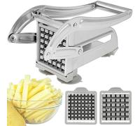 Cortador frito manual, corte frito profesional con 2 cuchillas de repuesto de acero inoxidable y base de succión segura para patatas zanahorias pepinos piña (plata A)