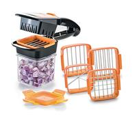 Cortador Genius Nicer Dicer Quick para frutas y verduras 5 en 1 con cuchillas intercambiables de 30 dados o 10 discos con un clic (naranja), acero inoxidable, 8 x 12 x 21 cm