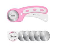 Cortador giratorio de 45 mm con 5 cuchillas adicionales, mango ergonómico con bloqueo de seguridad para tela, cuero, manualidades, costura, acolchado, cortador giratorio de tela, perfecto para mano