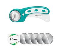 Cortador giratorio de 45 mm con 5 cuchillas adicionales, mango ergonómico con bloqueo de seguridad para tela, cuero, manualidades, cortador giratorio de tela, perfecto para mano izquierda y derecha