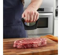 Cortador manual de alimentos de acero inoxidable para cortar carne, verduras, agarre seguro, cocina, color negro, 3.7 x 3 x 5.5 pulgadas (aguja de cebolla)