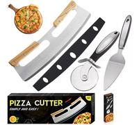 Cortador Pizza, Cuchillo Para Pizza de Acero Inox Corta pizza de Medialuna con Mango de Madera Pizza Ruedas Cortadora para Pizza Pastel y Pan