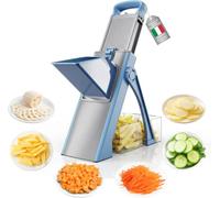 Cortador profesional de mandolina de verduras, cortador manual vertical con cuchillas de acero inoxidable, grosor ajustable para patatas y cebollas, picadora multifuncional para cocina (azul)