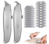 Cortador profesional delfín con seguridad para moqueta y suelos de PVC, cortador para cuchillas trapezoidales y hoja de gancho, conjunto cuchillo utilidad aluminio 2 piezas con 20 cuchillas SK5