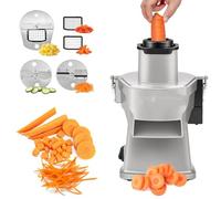 Cortador y cortador eléctrico de verduras, procesador comercial de verduras de 200 W para cortar, triturar, rebanar, cortar patatas fritas con 5 cuchillas reemplazables