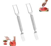 Cortador y tenedor de sandía 2 en 1 de acero inoxidable | Portable dual-ended watermelon slicer-fork; ideal for camping, parties, picnics, and fruit platters.