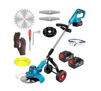 Cortadora De Césped Eléctrica Inalámbrica 21 V, Sin Escobillas con Ángulo Longitud Rueda Ajustable, Herramienta Poda Telescópica Tareas De Corte Sin Esfuerzo En El Jardín(with 2 Battery Set)