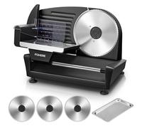 Cortadora de Fiambre Eléctrica 250W, Cortadora de Carne y Pan de 250W con Cuchillas Serradas y Lisas de 19cm, Espesor Ajustable 0-15mm, Para Carne, Queso, Pan Y Verduras, Negro