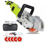 Cortadora de Pared Eléctrica con 5 Discos de Sierra de 125 mm, Máquina Ranuradora de Pared con Profundidad y Ancho de Corte Ajustables para Granito, Mármol y Piedra de Concreto green