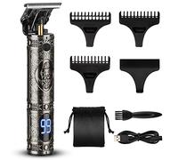 Cortadora de pelo trrimmer, barba eléctrica cortadora y precisión impermeable con 3 peines, T-Blade 0 mm afeitadora para cabello hombre con pantalla LED (Sliver)