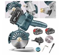 Cortadora de Tela rotativa eléctrica, cortadora de Tela eléctrica de Mano de 70/90 mm con 2 baterías, Espesor de Corte: 35 mm/45 mm, función de Afilado automático, Corte de Tela, Cuero, Alfombra, 12