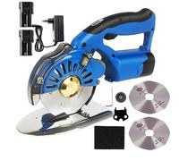 Cortadora de Tela Rotativa Eléctrica, Cortadora de Tela Inalámbrica con 2 Cuchillas y Batería de 2x2500 mAh, Ajuste de 5 Velocidades y Tijeras Eléctricas de Motor Potente para Cortar Tela de Algodón