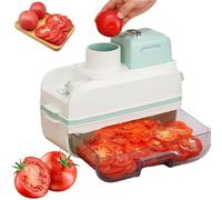 Cortadora de verduras eléctrica, procesador de frutas multifuncional de 100 W con 4 cuchillas y canal de alimentación de 8,5 cm, para cortar en cubitos, rebanar y triturar para el hogar de la cantina