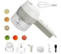 Cortadora de Verduras Eléctrica SliceEase 4 en 1,Procesador de Alimentos Sin Cable,Portátil,para Ajo,Cebolla,Carne,Frutas,Mini Cortadora y Batidor de Huevos,Gadget de Cocina Multifuncional (Blanco)