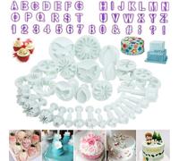 Cortadores de fondant de flores, 73 piezas de cortador de galletas para tartas, herramientas de decoración de letras del alfabeto, girasol, rosa, hoja, mariposa, corazón, estrella, clavel, hueco,