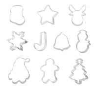 Cortadores de galletas de Navidad, Fyvadio 10 Pcs Holiday Cookie Cutters Forma - Árbol, Copo de Nieve, Bastón, Cara de Papá Noel, Estrella, Ciervo, Campana y más Cortadores de Galletas para Hornear