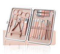 Cortadores De Manicura Juego De Cortaúñas Cortaúñas De Acero Inoxidable Tijeras Para Uñas De Pedicura Kits De Herramientas Para El Cuidado De La Manicura, 18 Piezas, Rosa